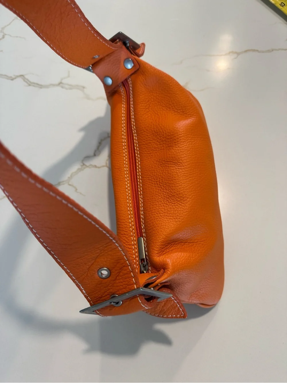 Vera Pelle Orange Leather Shoulder Bag - Picture 3 of 11